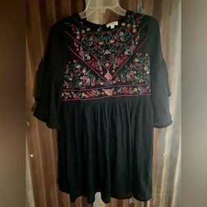 Embroidered Black Dress